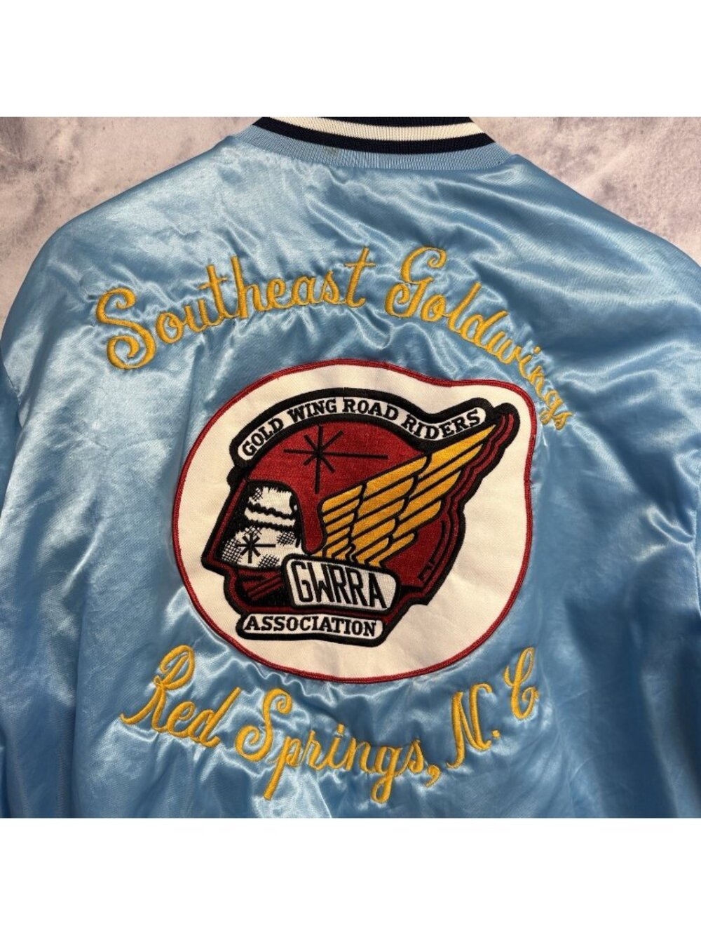 Vintage GWRRA Gold Wind Road Riders Jacket Mens 80s Satin Swingster Large USA
